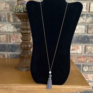 Ann Taylor Gold Tone Chain and Tassel Necklace with Rhinestone accent